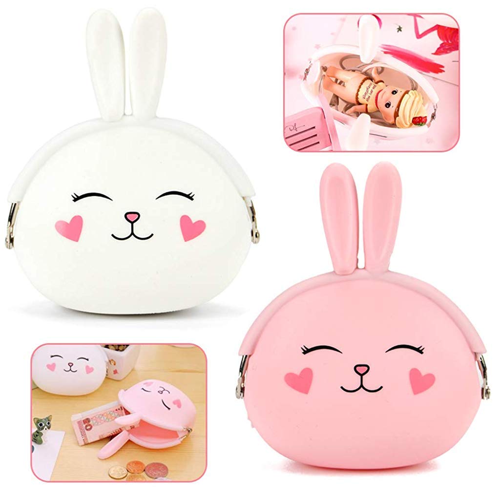 SANNIDHI 2 Pcs Silicone Coin Purse for Girls Stylish Coin Pouch Bag, Cute Bunny Small Coin Purse for Kids, Storage of Change, Small Accessories Wallet For Girls (Pink+White) SANNIDHI 2 Pcs Silicone Coin Purse for Girls Stylish Coin Pouch Bag, Cute Bunny Small Coin Purse for Kids, Storage of Change, Small Accessories Wallet For Girls (Pink+White)